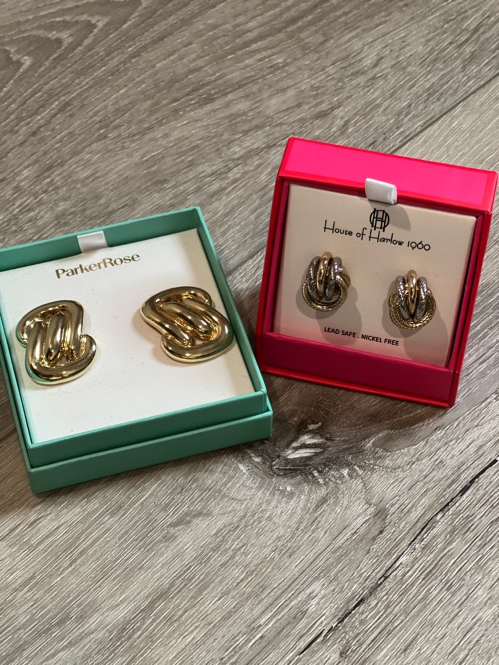 Parker Rose Gold Twisted Knot Earrings, House of Harlow Knot earrings